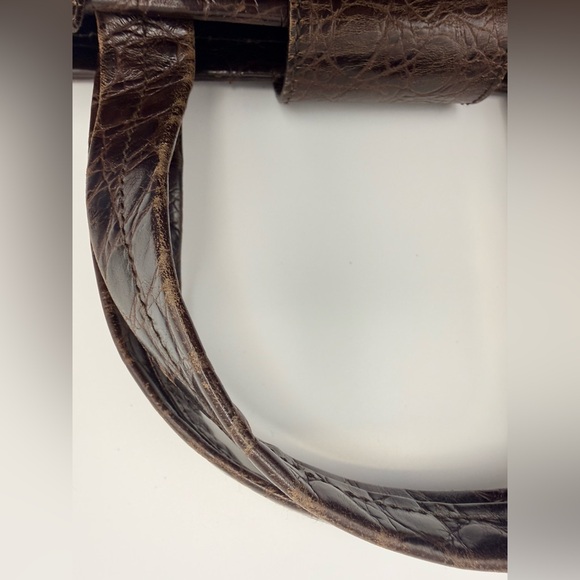 Vintage Salvatore Ferragamo Brown Croc Top Handle 2-Way Bag w/ Strap - Picture 11 of 14